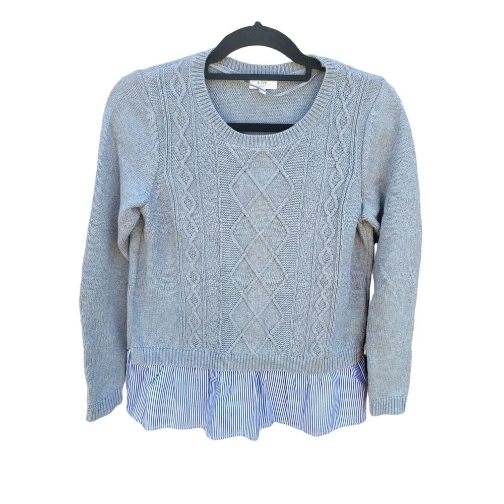 Crown & Ivy Pullover Sweater PS Womens Long Sleeve Grey Crew Neck Casual‎ Winter